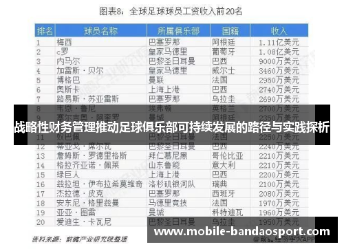 战略性财务管理推动足球俱乐部可持续发展的路径与实践探析